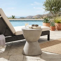 Outdoor Side Table with Highly Durable Structure, Lightweight Accent Table with Concrete Construction, 15'' L x 15'' W x 19'' H, Light Grey(m-1)
