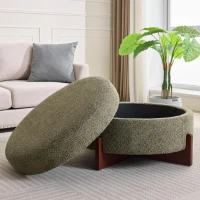 Round Storage Ottoman with Tufted Fabric Upholstery, Multi-Functional Coffee Table with Solid Wood Legs, 32'' L x 32'' W x 17.5'' H, Green(m-1)