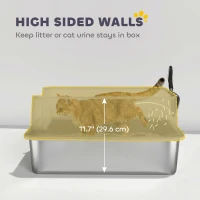 PawHut XL Stainless Steel Cat Litter Box for Big and Multiple Cats with High Wall Side, Scoop, Easy Cleaning & Odor Free(m-5)