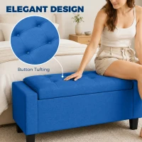 HOMCOM Storage Ottoman, Storage Bench with Wooden Legs, Tufted Armrests for Entryway, Living Room, Bedroom, 36.6", Blue(m-4)