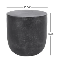 Outdoor Lightweight Concrete Side Table with Fluted Cylindrical Base, Modern Accent Table with Soft Wave Edge, 15.5'' L x 15.5'' W x 16'' H, Matte Black(m-3)