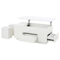 4-in-1 Coffee Table with Height-Adjustable Hydraulic Lift, Versatile Center Table with 2 Soft-Close Drawers, 39.5" L x 19.5" W x 23" H, White(m-12)