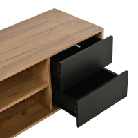 65-Inch Modern TV Stand with Geometric Diagonal Carved Door, Stylish TV Cabinet with Low-Profile Design, 65" L x 15.5" W x 19.5" H, Natural(m-13)
