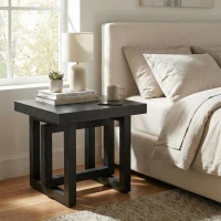 Solid Wood End Table with Non-Slip Feet and Compact Surface, Farmhouse Side Table for Small Spaces and Sofa Accent, 23.5'' L x 23.5'' W x 20.5'' H, Black(m-7)
