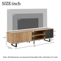65-Inch Modern TV Stand with Geometric Diagonal Carved Door, Stylish TV Cabinet with Low-Profile Design, 65" L x 15.5" W x 19.5" H, Natural(m-3)
