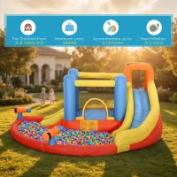 Outsunny 5-in-1 Kids Inflatable Bounce House Jumping Castle with Water Pool, Slide, Climbing Walls & 2 Water Guns(m-8)