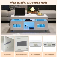 High Gloss Coffee Table with App-Controlled LED Light Strip, Functional Center Table with 2 Soft-Close Acrylic Cabinets, 39.5" L x 19.5" W x 17" H, White(m-6)
