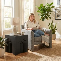 Wooden End Table with Spacious Top and Rubber Pads, No-Assembly Small Side Table for Small Spaces and Bedroom, 19'' L x 19'' W x 19'' H, Black(m-5)