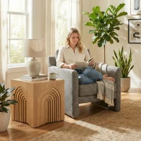 Farmhouse End Table with Rubber Floor-Protecting Pads, Accent Coffee Table for Living Room or Bedroom, 19'' L x 19'' W x 19'' H, Natural + Light Brown(m-5)