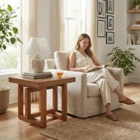 Solid Wood End Table with Sturdy Solid Wood Construction, Bedside Accent Table with Non-Slip Feet, 23.5'' L x 23.5'' W x 20.5'' H, Walnut(m-5)