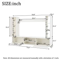 Stylish TV Wall Unit Set for TVs up to 80 Inches with Display Cabinets, Spacious Media TV Cabinet Set with 3 Doors, 71" L x 13.5" W x 48.5" H, White(m-3)
