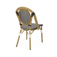 Weather-Resistant Dining Chairs with Lightweight Aluminum Frame, Set of 2 Bistro Chairs with Bamboo-Print Finish, 18.5'' L x 21.5'' W x 34.5'' H, White+Black(m-11)