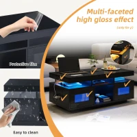 High Gloss Coffee Table with App-Controlled LED Light Strip, Functional Center Table with 2 Soft-Close Acrylic Cabinets, 39.5" L x 19.5" W x 17" H, Black(m-4)