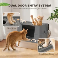 PawHut XL Stainless Steel Litter Box w/ 100° Flip Top, Scoop, Side Top Dual Entry, Odor Free, Easy Cleaning, Anti Leakage(m-7)