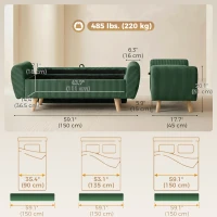 HOMCOM Storage Ottoman, 59" Corduroy End of Bed Storage Bench for King Size Bed with Wooden Legs and Rolled Arms, Dark Green(m-3)