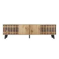 Modern Vintage TV Stand for 65-Inch TV with Perforated Side Doors, Spacious TV Cabinet with 8 Shelves, 39.5" L x 19.5" W x 17" H, Natural(m-2)