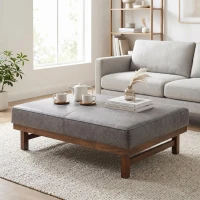 Versatile Faux Leather Cocktail Ottoman with Plush Cushion Top, Large Ottoman Coffee Table with Durable Construction, 48'' L x 27'' W x 15.5'' H, Grey(m-1)