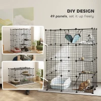 PawHut 4-Tier DIY Large Cat Cage with Hammock, Platforms, Ramps, Accessories for 1-3 Cats, Indoor Use, Black(m-5)