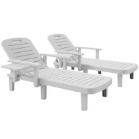 Outsunny Set of 2 Tanning Chair, 5 Positions Adjustable Outdoor Lounge Chairs with Foldable Side Table, White(m-9)