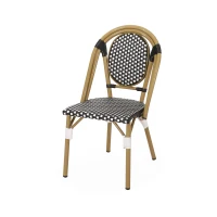 Weather-Resistant Dining Chairs with Lightweight Aluminum Frame, Set of 2 Bistro Chairs with Bamboo-Print Finish, 18.5'' L x 21.5'' W x 34.5'' H, White+Black(m-10)