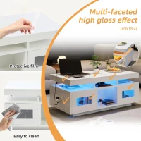 High Gloss Coffee Table with App-Controlled LED Light Strip, Functional Center Table with 2 Soft-Close Acrylic Cabinets, 39.5" L x 19.5" W x 17" H, White(m-4)