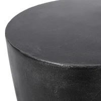 Outdoor Lightweight Concrete Side Table with Fluted Cylindrical Base, Modern Accent Table with Soft Wave Edge, 15.5'' L x 15.5'' W x 16'' H, Matte Black(m-5)