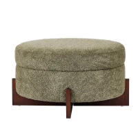 Round Storage Ottoman with Tufted Fabric Upholstery, Multi-Functional Coffee Table with Solid Wood Legs, 32'' L x 32'' W x 17.5'' H, Green(m-10)