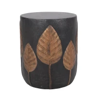 Outdoor Lightweight Concrete Side Table with Subtly Fluted Cylindrical Base, Modern Accent Table with Soft Wave Edge, 15'' L x 15'' W x 18.5'' H, Copper(m-2)