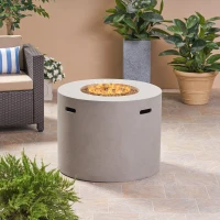 40,000 BTU Outdoor Patio Fire Table with Lightweight Concrete, Round MGO Fire Pit for Backyard Gatherings, 31'' L x 31'' W x 24.5'' H, Light Gray(m-4)
