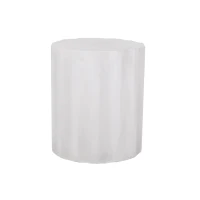 Outdoor Concrete Side Table with Subtly Fluted Cylindrical Base, Cylindrical Accent Table with Soft Wave Edge, 15.5'' L x 15.5'' W x 18'' H, Antique White(m-8)