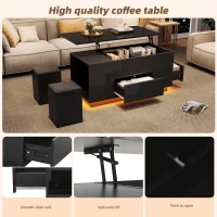 4-in-1 Coffee Table with Height-Adjustable Hydraulic Lift, Versatile Center Table with 2 Soft-Close Drawers, 39.5" L x 19.5" W x 23" H, Black(m-6)