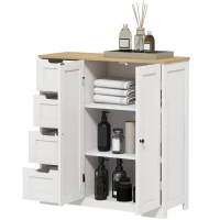 HOMCOM Freestanding Bathroom Floor Cabinet, Modern Bathroom Cabinet with Adjustable Shelf, 4 Drawers and 2 Doors, White(m-2)