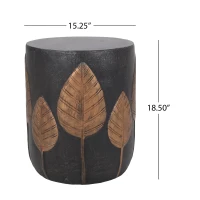 Outdoor Lightweight Concrete Side Table with Subtly Fluted Cylindrical Base, Modern Accent Table with Soft Wave Edge, 15'' L x 15'' W x 18.5'' H, Copper(m-3)