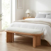 Solid Wood End-of-Bed Bench with High-Resilience Foam, Space-Saving Hallway Seating with Solid Wood Frame, 47'' L x 17.5'' W x 17'' H, Natural Wood(m-1)