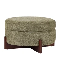 Round Storage Ottoman with Tufted Fabric Upholstery, Multi-Functional Coffee Table with Solid Wood Legs, 32'' L x 32'' W x 17.5'' H, Green(m-2)
