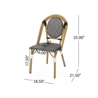 Weather-Resistant Dining Chairs with Lightweight Aluminum Frame, Set of 2 Bistro Chairs with Bamboo-Print Finish, 18.5'' L x 21.5'' W x 34.5'' H, White+Black(m-3)