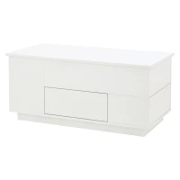 4-in-1 Coffee Table with Height-Adjustable Hydraulic Lift, Versatile Center Table with 2 Soft-Close Drawers, 39.5" L x 19.5" W x 23" H, White(m-11)
