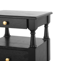 Wooden Nightstand with Drawers and Open Shelf, Natural-Textured Bedside Table with Non-Slip Feet, 19'' L x 15'' W x 22.5'' H, Black(m-10)