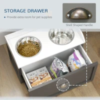 PawHut Elevated Dog Bowls Raised Pet Feeding Station with Storage 2 Stainless Steel Bowls, 23.6"x11.8" x14.2", Grey(m-5)