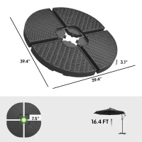 Outsunny HDPE Material Patio Umbrella Base Weights Sand Filled up to 150 Lb. for Any Offset Umbrella Base | 4-Piece, Water or Sand Filled, All-Weather, Black (Round)(m-3)