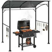 Outsunny 7' x 5' Garden Grill Canopy, BBQ Grill Gazebo Tent with Steel Frame and Hooks, Outdoor Sun Shade, Charcoal Grey(m-13)