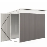 Outsunny 4' x 8' Outdoor Storage Shed Lean to Shed Outdoor Metal Tool Shed with Lockable Door and Air Vents, Light Grey(m-2)