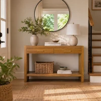 Farmhouse Console Table with Storage Drawers, Wooden Entryway Table Ideal for Living Room, Hallway, 47.5'' L x 15.5'' W x 30'' H, Brown(m-1)