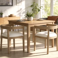 Set of 2 Contemporary Dining Arm Chairs with Rubberwood Frame, Chair Set Perfect for Dining Room, 22.5'' L x 22.5'' W x 27.5'' H, Beige(m-5)