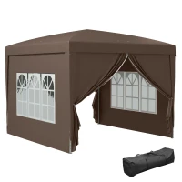 Outsunny 10'x10' Outdoor Pop Up Party Tent Wedding Gazebo Canopy with Carrying Bag (Coffee)(m-9)