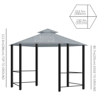 Outsunny 13ft Hexagon Gazebo Outdoor Canopy Shelter with Netting and Shaded Curtains Grey(m-3)