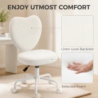HOMCOM Heart Love Shaped Back Design Vanity Chair,  Office Chair with Adjustable Height and 360 Swivel Castor Wheels, White(m-4)