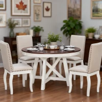Farmhouse Dining Set with Upholstered High-Back Chairs, Sturdy Side Chair Set for Living Room, 58" L x 42" W x 30" H, Beige+Off White+Walnut(m-1)