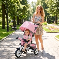Qaba 6 in 1 Tricycle for Toddler 1-5 Years with Parent-Push Handle, Pink