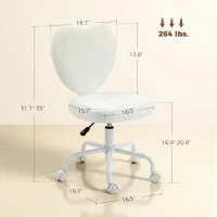 HOMCOM Heart Love Shaped Back Design Vanity Chair,  Office Chair with Adjustable Height and 360 Swivel Castor Wheels, White(m-3)
